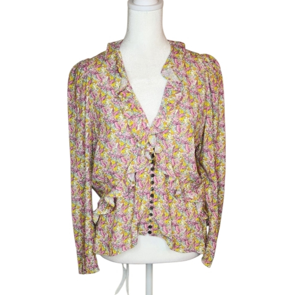 Zadig & Voltaire Tresse Crepe Liberty Wings Floral Ruffled Top Size Small